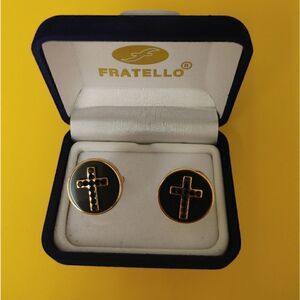 MEN'S FRATELLO BLACK/BLACK CROSS RELIGIOUS CUFFLINKS.